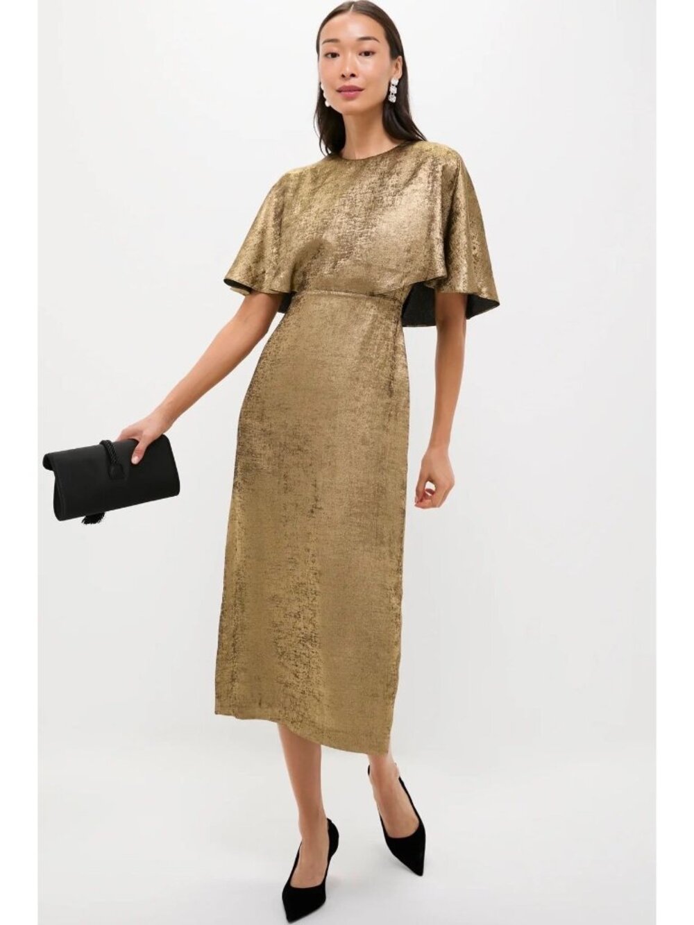 Tuckernuck Gold Leah Metallic Cape Midi Dress NWT Size 6
